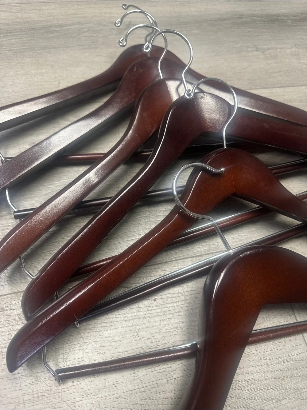Set of 6 Wooden Suit Hangers in Deep Mahogany